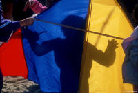 Youth with a colorful kite along the Oregon coast at Lincoln City.