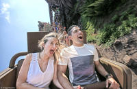 Colombian soccer star Radamel Falcao and his wife aboard a roller coaster.