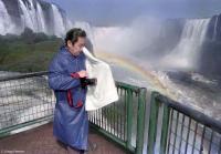 Japanese Prime Minister Hashimoto with his camera at Iguazu Falls.