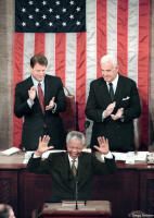 Nelson Mandela during first visit to the U.S. as South African President.