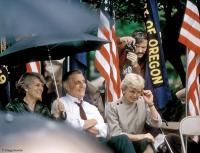 TIME magazine photographer Arthur Grace angles for a view of candidates in Portland, Oregon.