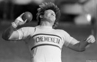 Joe Phillips wins the shot put competition for Chemeketa Community College in Oregon.