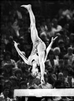 Olympic gymnast Tracee Talavera on the balance beam.