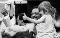 Presidential candidate Jesse Jackson with a young supporter near Corvallis, Oregon.