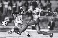 Diego Maradona of Argentina against Ecuador during a Copa America game.