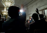 President Bush and media during East Room news conference in the aftermath of 9/11.