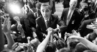 Obama greets children during state visit to Brazil.